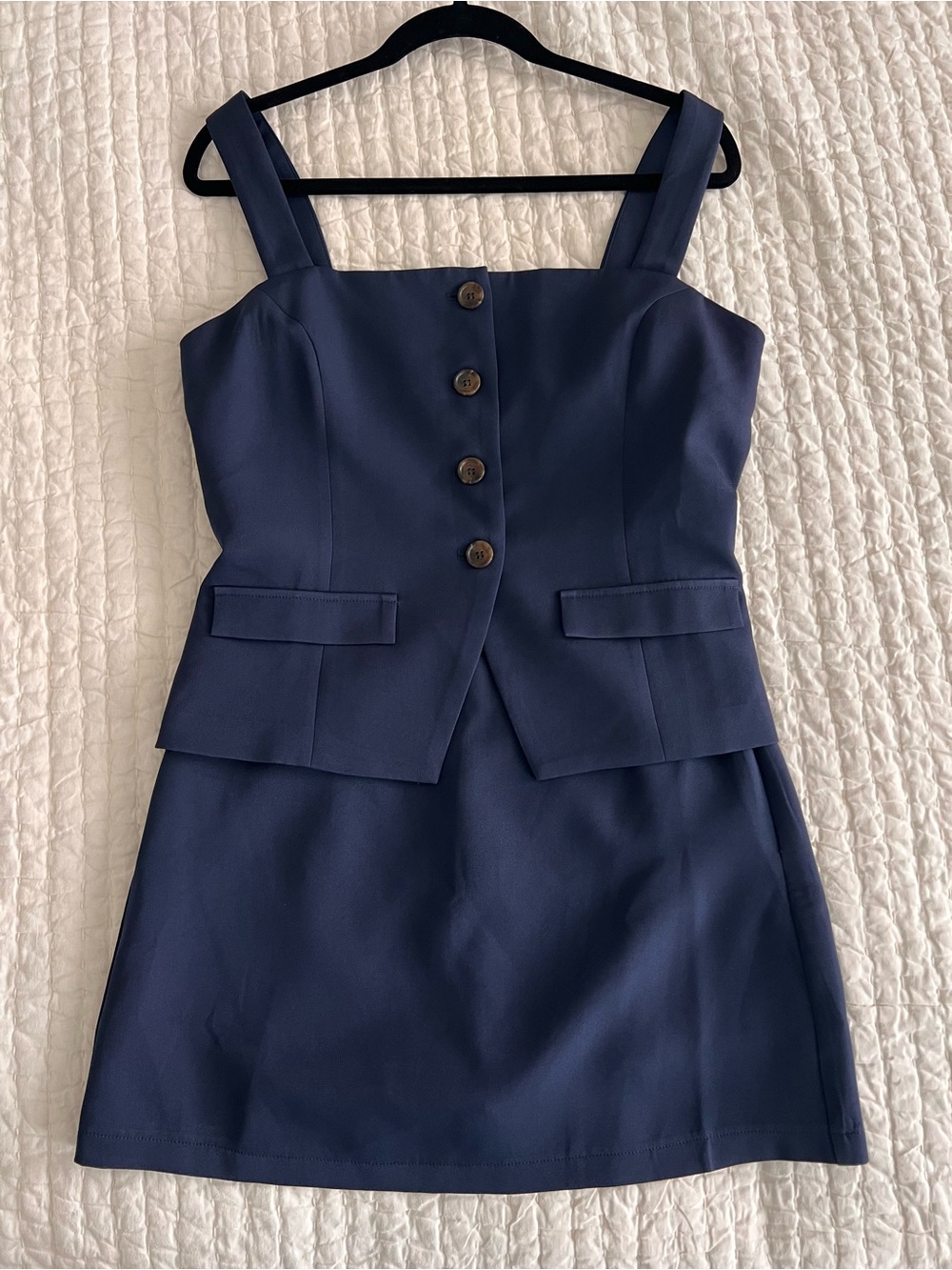 VICI Collection | Structured Button-Front Vested Romper | Navy Blue
